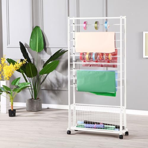 Estante para telas ajustable con ruedas y estructura de acero para cuarto de costura