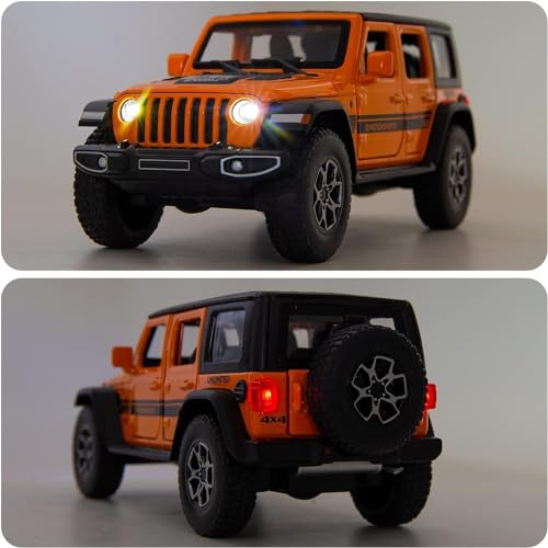 Image of Compatible For 1 /32 Wrangler Alloy Diecast Pull Back Model Car | Collectible Toy Vehicle with Light & Sound, Openable Doors Gift Toy for Kids Boys Girls Toddlers - Birthday Christmas Present (orange)