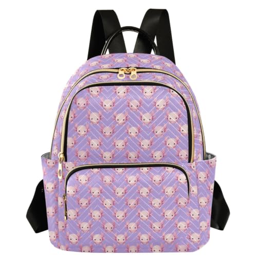 Mochila de poliéster ligero morada estilo kawaii con bolsillos interiores