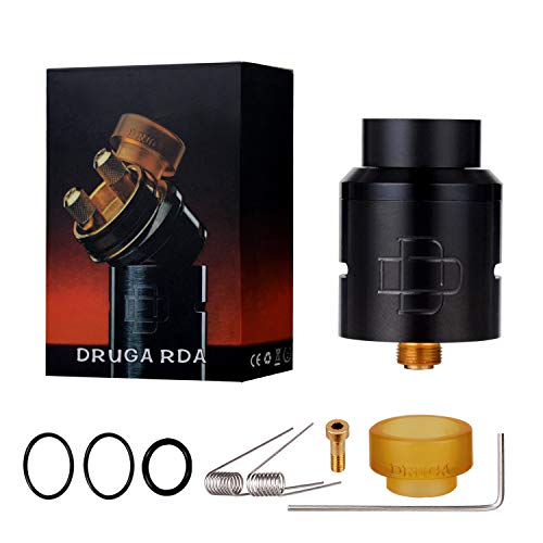 Gaigor RDA Clone DRUGA, Dripping Atomizador Dual Coil, Agujero de aire ajustable, Boquilla reemplazable, Sin nicotina ni tabaco, Negro A041N003