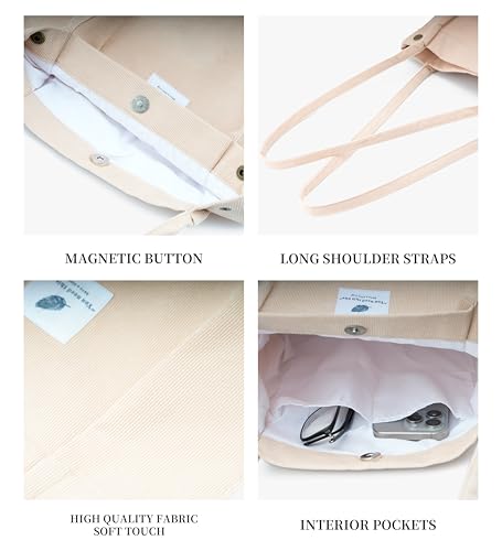 Image of TOPASION Cute Corduroy Tote Bag Canvas Shoulder Handbags for Women Travel Shopping