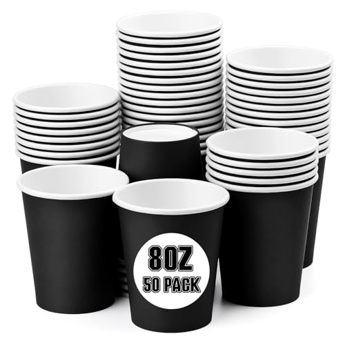 Fedmut 8oz Black Paper Cups,Paper Coffee Cups,Disposable Drinking Cups, Hot/Cold Beverage Paper Cups,Paper Party Cups Ideal for Hot Water(50 Pack)