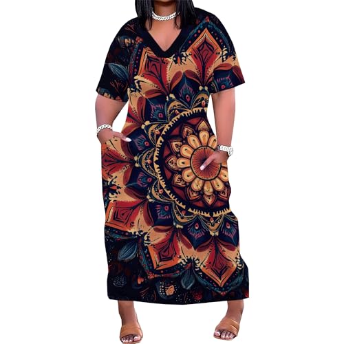 Image of SUZONANA Plus Size Dresses for Curvy Women African Print American Dress Summer Outfits Casual Loose with Pocket