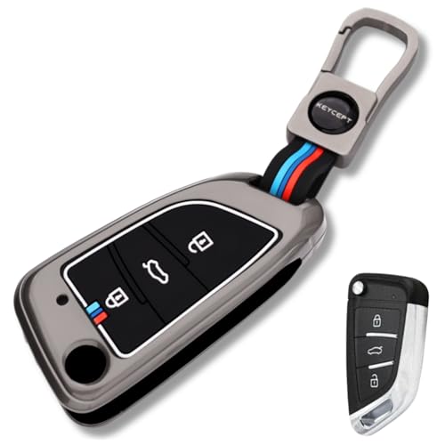 Image of KEYCEPT Metal Alloy Key Cover Compatible with Universal ZS EV, MG Astor with smart Key with Keychain (Short Keychain).