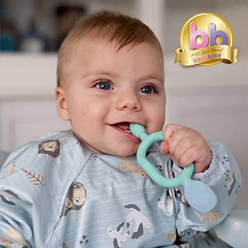 Bibado - Dippit 2 Pack Multi-Stage Self Feeding BPA Free Baby Spoons and Dipper - 2 Handed Multi-Grip Baby Weaning Spoons, Baby Feeding Spoons, Self Feeding 4-6 Months Plus - Mint and Blue