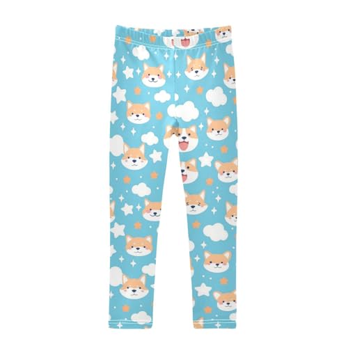 Wusikd Blue Sky Cloud Girls' Leggings Toddler Doodles Star Dog Kids Yoga Pants Dance Active Tights 4T