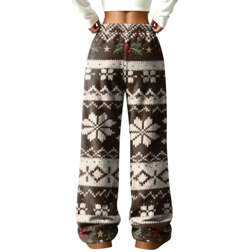 Wide Leg Pajama Pants for Women Plush Christmas Print Flannel Travel Pant - image 7