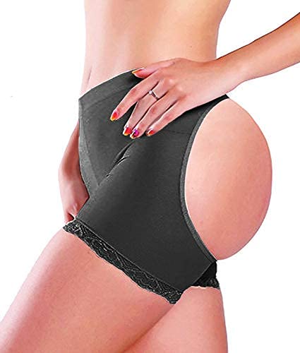 Jengo Butt Lifter Panties Butt Enhancer Underwear Hip Booty Lifter Shaper for Women Butt Lifting Boy Shorts Enhancer Shapewear (Black with lace, Small)