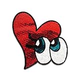 XL Herz Smiley mit Pailletten - Aufnäher, Bügelbild, Aufbügler, Applikationen, Patches, Flicken, zum aufbügeln, Größe: 15,5 x 17,3 cm