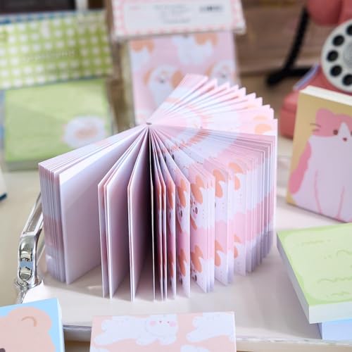 Image of Korean Stationery Mini Transparent 3-Hole Binder Spiral Diary Notebook - Cute Kawaii Portable Journal Notebook Agenda for Girls & Students (80+ Pages) (Animal theme Sticky Notes Set 1)