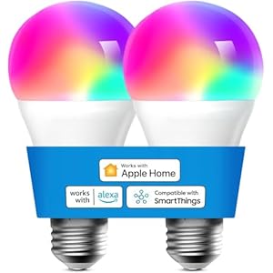 meross Smart Light Bulb, Smart WiFi LED Bulbs Compatible with Apple HomeKit, Siri, Alexa, SmartThings, Dimmable E26 Multicolor 2700K-6500K RGBWW, 900 Lumens 60W Equivalent 2 Pack Cool White A19
