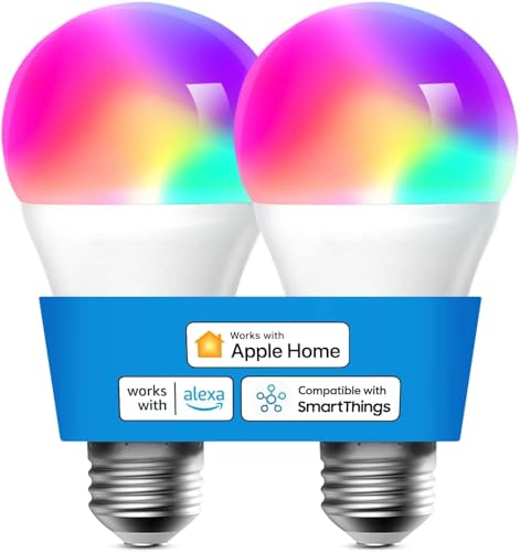 Meross Smart Light Bulb, Smart WiFi LED Bulbs Compatible with Apple HomeKit, Siri, Alexa, SmartThings, Dimmable E26 Multicolor 2700K-6500K RGBWW, 900 Lumens 60W Equivalent 2 Pack by meross - Used condition - US$21.27