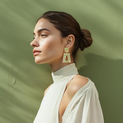 Elegant Rhinestone Rectangle Dangle Earrings Trendy Geometric Drop Statement Earrings Hypoallergenic for Women2