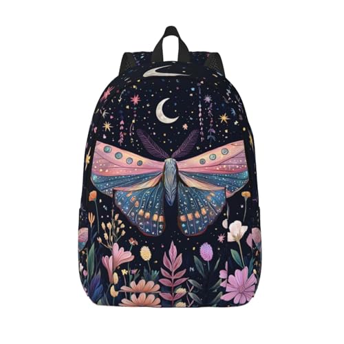 School Backpack Witch Butterfly Moth Pattern Flower Laptop Rucksack Work Bookbag Casual Daypack for Women Men Boy Girl Student Travel Hiking 18 Inch
