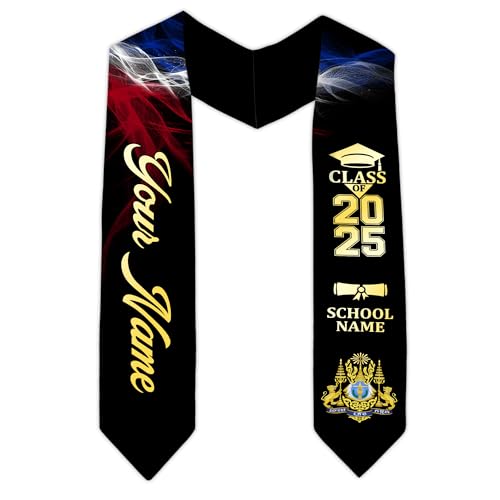 MonkeyVan Personalized Cambodian Graduation Sash, Custom Cambodian Graduation Stole, Cambodia Stoles Class Of 2025 Cd1