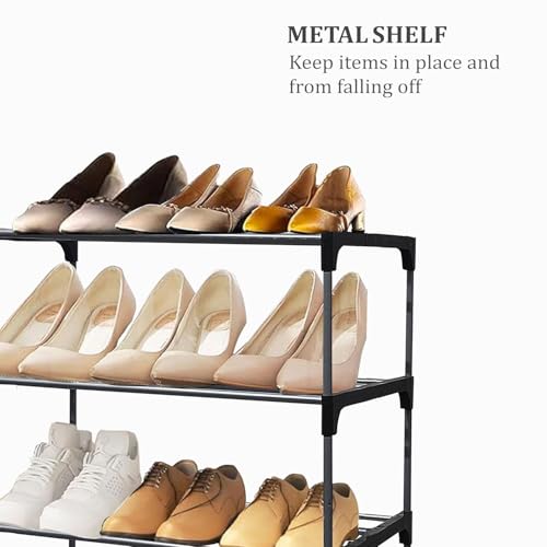 Image of Metal Shoe Rack Organizer Adjustable Storage Shelf for Entryway, Closet, Bedroom Space Saving Design, Durable Metal Frame, Black (4 Tier)