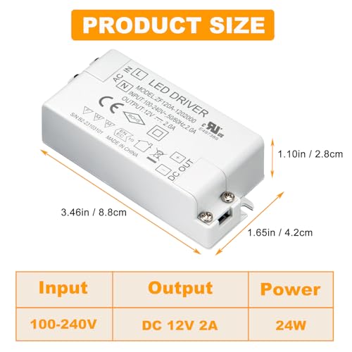 Image of CICMOD LED Driver 24W 12V LED Transformer Driver Power Supply for LED Light - 1 Pack