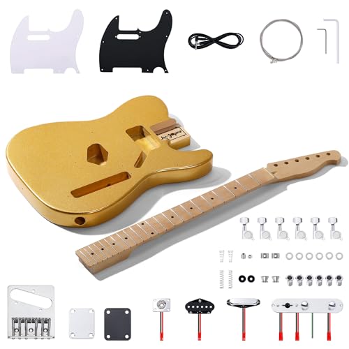 Leo Jaymz DIY TL Style Electric Guitar Kits,Spray-painted Mahogany Body,Maple Neck, including all Components (TL Gold)