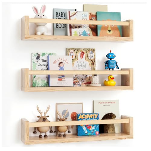 ZONJIE Lot de 3 étagères murales flottantes en bois massif pour chambre d'enfant, décoration de salle de jeux - 41,9 cm