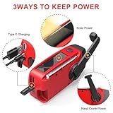 Portable Emergency Radio, Wind Up Solar Hand Crank Powered Weather Radio with AM/FM Tuner 2000mAh USB Phone Charger SOS Alarm LED Flashlight for Household Outdoor Camping Hiking (red) - Image 6