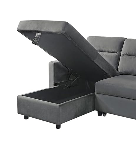 Erye 81.5" Velvet Tufted Upholstered Sofa & Couch L-Shaped Corner Sleeper Sectional Sofa With Couch Bed, Reversible Storage Chaise And Side Pockets For Living Room Sofabed, Dark Gray #TOP4