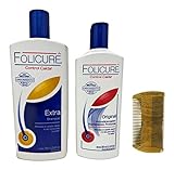 Folicure Extra Shampoo and Conditioner 12 Ounce Bundle (includes free wooden comb)