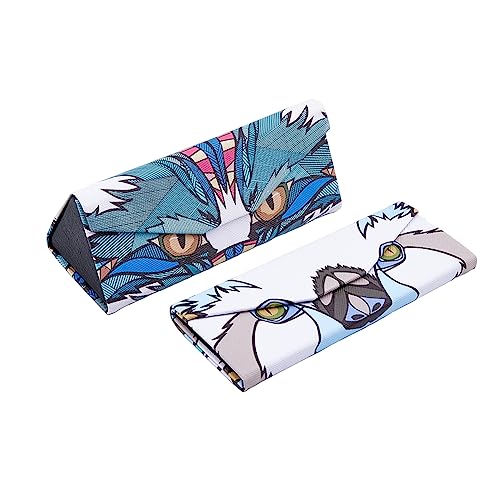 SUPERFINDINGS 2 Pcs 2 Styles Hibou Étui à Lunettes Pliant Coque Rigide Portable Animal Étui à Lunettes de Soleil Triangle Magnétique Lunettes Protecteur PU Étui à Lunettes en Cuir 161x66x15mm