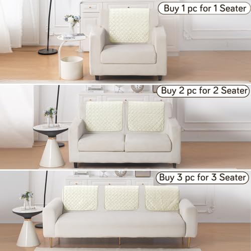 Image of HOKIPO Premium Velvety Quilted Sofa Backrest Cover - Anti-Slip, Washable, 'Softline Quilted Series' | Butter Cream (AR-6322-CRM)