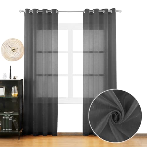 BOD HOME, 2 Piezas Cortinas Translúcidas para Salón y Dormitorio, 140x260cm, Con Ojales para Ventanas, Decorativas, Modernas, Frescas, Hogar, Gris Oscuro