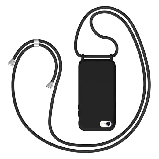 Coqinen Handyband für iPhone 7/ iPhone 8/ iPhone SE 2020 Hülle mit Band, Necklace iPhone 8/ iPhone 7 Silikon Handyhülle mit Kordel zum Umhängen Handy Schutzhülle mit Kette, Schwarz