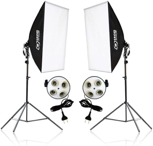 Kit Illuminazione LED Bresser BR-170C - 2 Luci Da 50W Con Softbox 40x40 Cm E Treppiedi Regolabili, Per Foto E Video