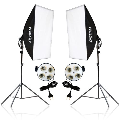Kit Softbox Iluminação Contínua 2x 50x70cm com Tripés 2m e Soquete Quadruplo – Estúdio Fotografia, Vídeo, YouTube, Lives e Maquiagem