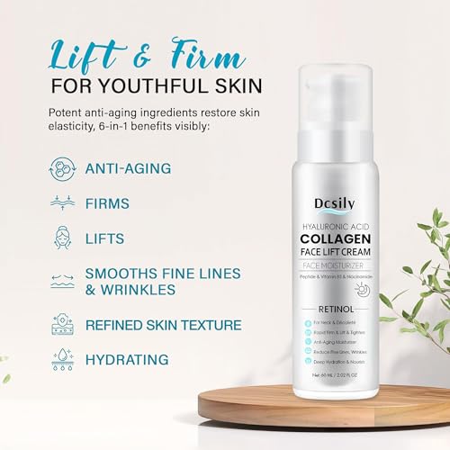 Dcsily Tighten and Lift Neck Cream: Instant Face Lift Cream - 6-in-1 Anti-Aging Face Moisturizer for Anti-Wrinkle Firm - Collagen Retinol Peptides & Hyaluronic Acid Neck Firming Cream for Skin Care
