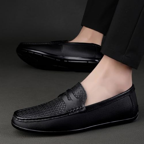 Men's Genuine Leather Slip - on Shoes, with Delicate Weave Design, Soft Texture and Comfortable Fit for Everyday Use4
