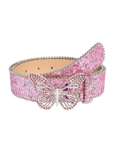 Women's Y2K Butterfly Buckle Belt Glitter Sequin PU Leather Street Waist Belts