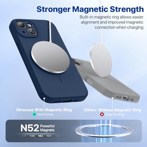 Image of Miracase Magnetic for iPhone 15 Plus Case, [Soft Anti-Scratch Microfiber Lining], Compatible with MagSafe, Liquid Silicone Shockproof Drop Protection Phone Case for 15 Plus, Dark Blue