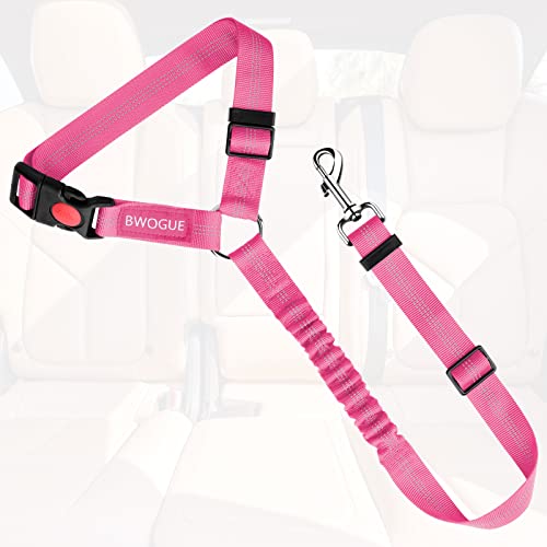 BWOGUE Pet Dog Cat Seat Belts, Car Headrest Restraint Adjustable Safety Leads Vehicle Seatbelt Harness (1 Pack, Pink, Elastic) - Thumbnail 2