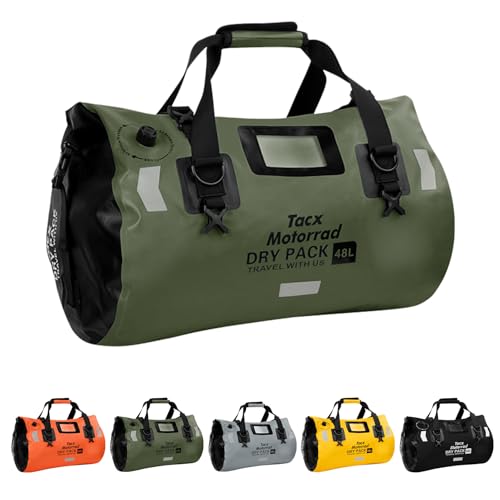 Waterproof Duffel Bag for Men/Women, Roll-top Dry Backpack Duffel Bag with Quick-fixed Straps, Motorcycle Tail Saddle Bag for Motorcycling, Rafting, Boating, Kayaking, Travel, 48L-Green