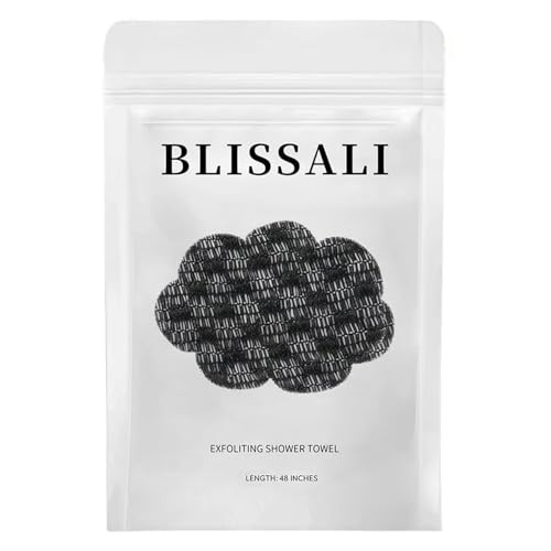 Blissal Exfoliating Shower Towel, Premium Scrub Wash Cloth for Body Face, Deep Exfoliating, 2-in-1 Exfoliating Washcloth with 2 Sides for All Skin Types (Black)