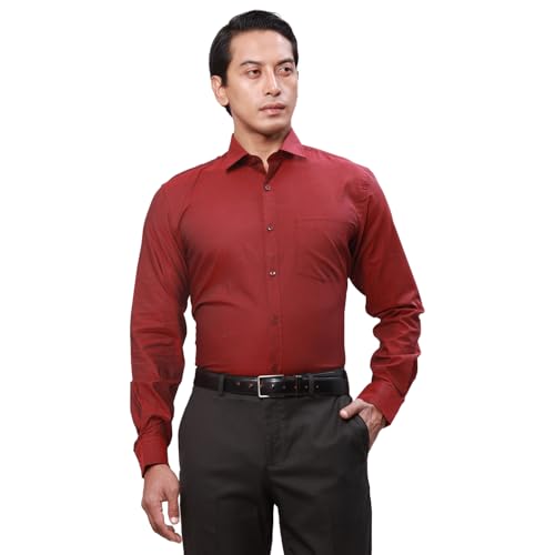 Image of Park Avenue Men's Solid Pattern Slim Fit Cotton Blend Full Sleeve Semi Cut Away Collar Formal Shirt