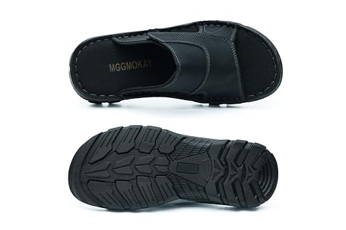 MGGMOKAY Mens Leather Slide Sandals Comfortable Anti-Slip Slides with Adjustable Straps3