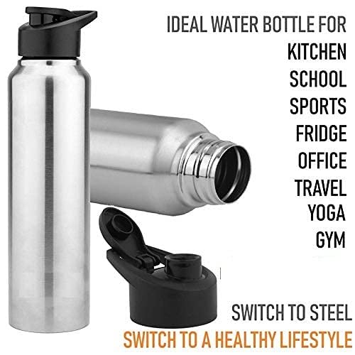 Image of appeasy Stainless Steel Sports Sipper /Modern Stylish Fliptop Leak & Spill Proof Drinking Water Bottle for Outdoor Travel, Yoga, Hiking, Cycling & Camping, 1000 ml (Silver) (12)