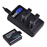 Tectra 3-Pack PG1050 Battery and LCD Dual Charger for 4k Action Camera AKASO EK7000, Brave 4, Dragon Touch 4K, APEMAN, EKEN, Campark, SOOCOO, DBPOWER, Crosstour