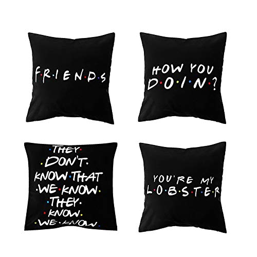 thanksky Throw Pillow Covers,18x18 inch, Classic Printed Polyester Sofa Cushion Covers, Friends TV Show Pattern Pillow Cases (4PCS Mix)