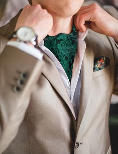 Image of Barry.Wang Ascot Ties Cravat Tie Men Paisley Plaid Scarf Self Tie Pocket Square Cufflinks Set Wedding Party