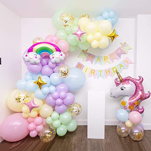 Shimmer & Confetti Premium 16-Foot Diy Macaron Pastel Unicorn Balloon Arch & Garland Kit With Unicorn Happy Birthday Banner, Unicorn, Rainbow, Confetti Balloons #TOP1
