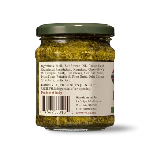 Image of Rao's Homemade Basil Pesto Sauce, 6.7 oz, Flavorful Pasta Sauce, Premium Quality, With Cheese, Nuts, Garlic & Olive Oil (Pack of 2)
