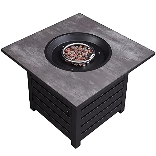 Ehomeline Fire Pit Table, 32” Square 40,000 Btu Auto-Ignition Propane Gas Fire Pit With Waterproof Cover For Courtyard Balcony Garden Terrace, Grey Ceramic Tabletop, Csa Certificationp #TOP4