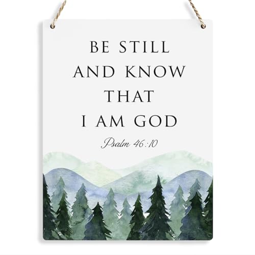 Inspirational Decor Be Still and Know That I am God Psalm 46:10 Christian Gifts Bible Verse Wall Art Scripture Wooden Hanging Sign for Modern Home Office Bathroom Bedroom Decoration 8 x 10 Inches