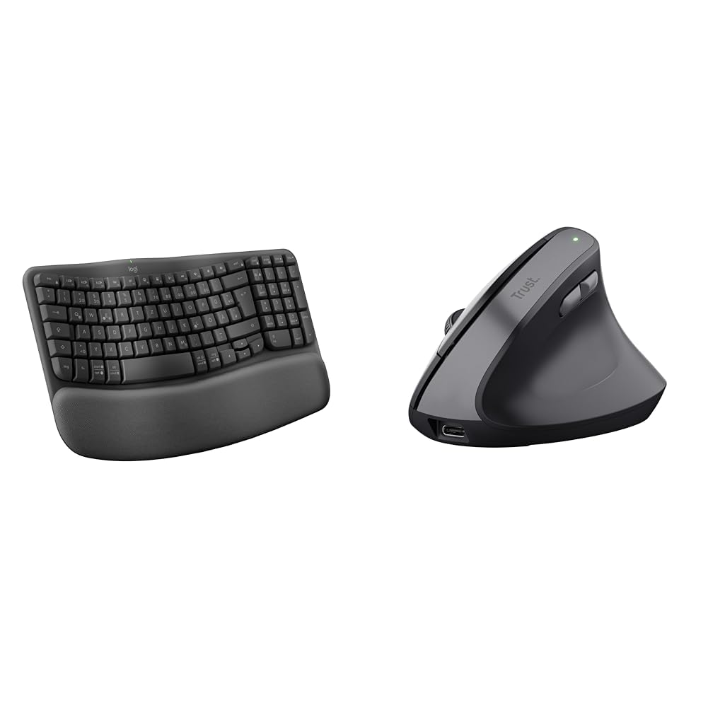 Logitech Wave Keys kabellose & Trust Yuno Wiederaufladbare Vertikale Maus, Kabellose